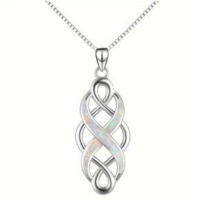 Infinity Opal Pendant Necklace silver tone